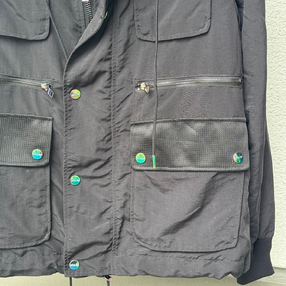 Hos81 Black Lightweight Utility Jacket Full Zip Pockets Iridescent Accents M NWT - Picture 7 of 9